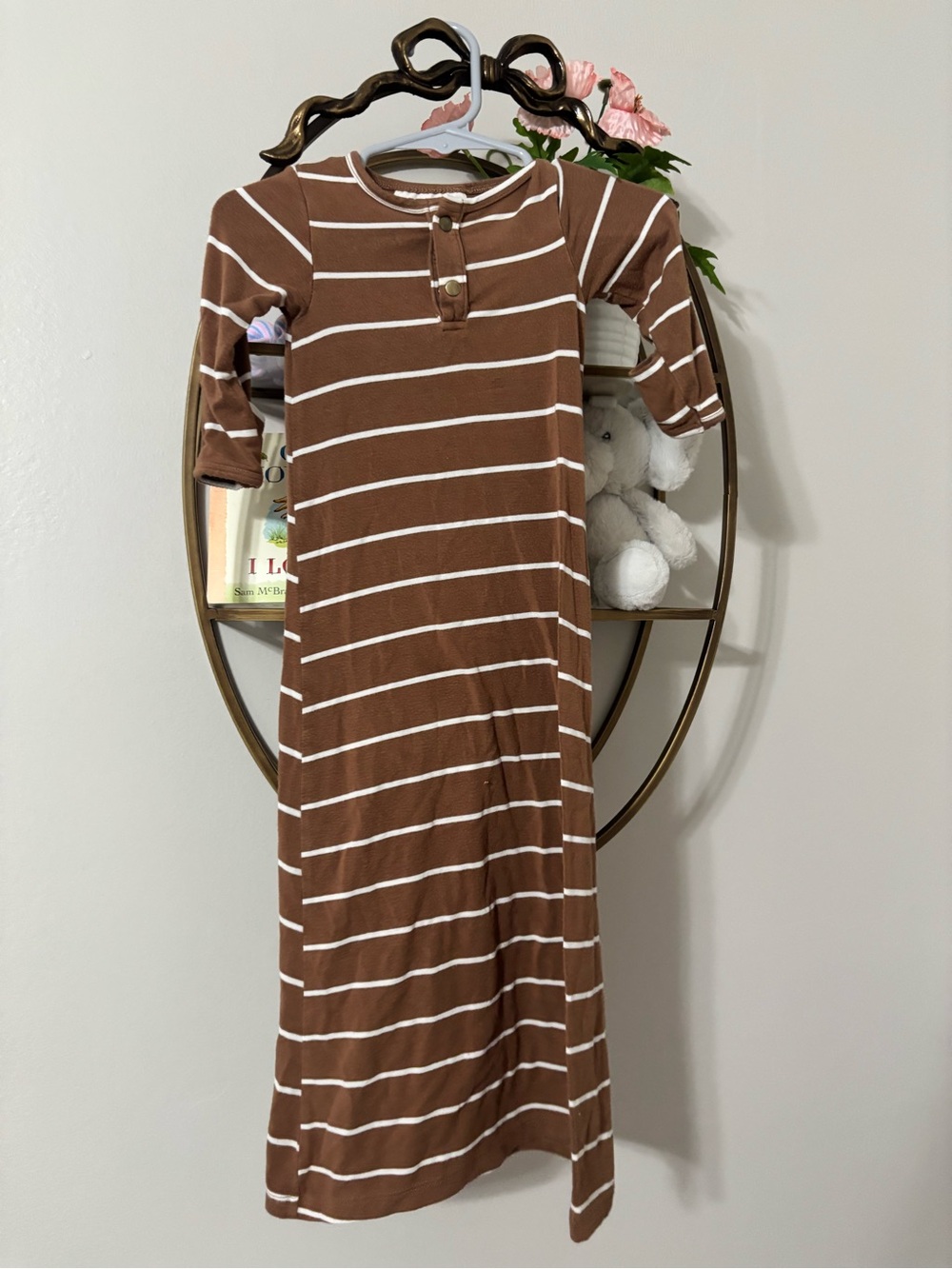Brown Striped Kids Nightgown - Soft Long Sleeve Pajamas